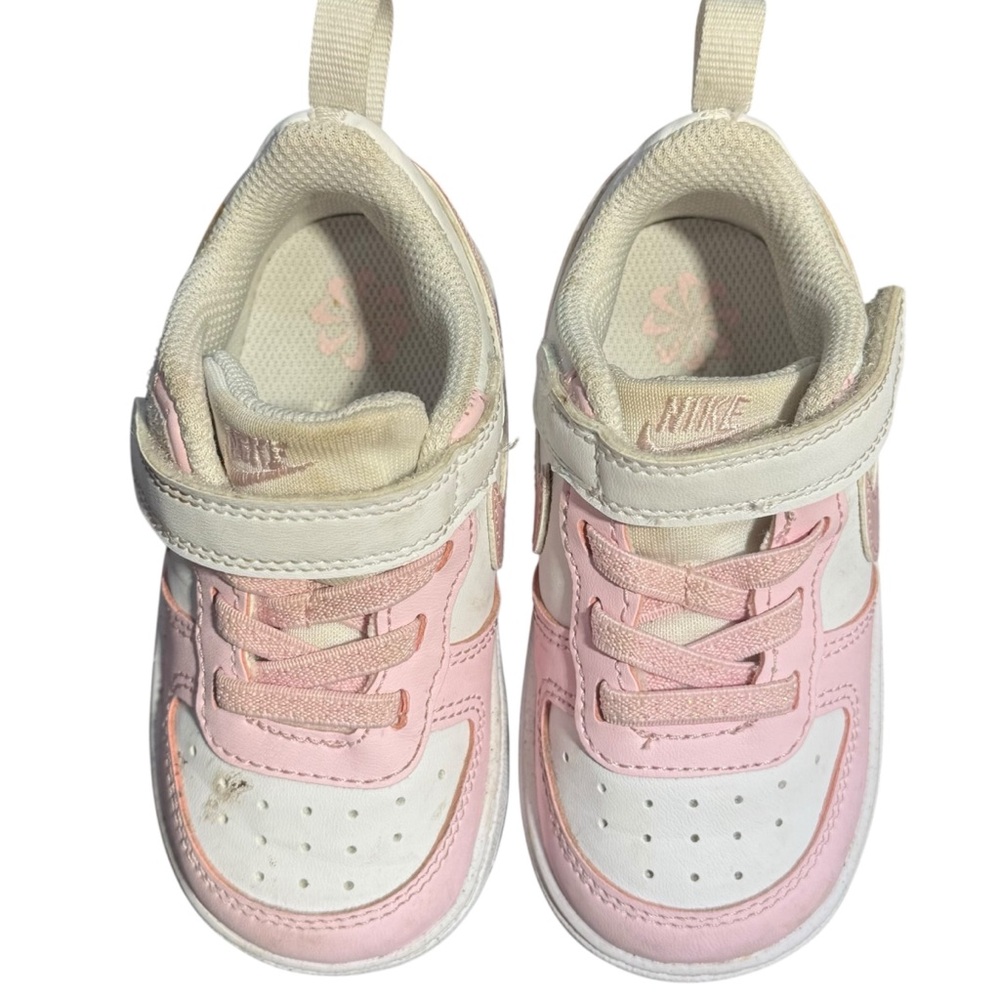 Nike Baby Girl Court Borough Low Baby Velcro Sneakers Shoes White Pink. 6. - Picture 2 of 8